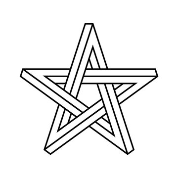 Impossible star outline. Impossible shape pentagram on white background. Five pointed star sign. Abstract symbol. Optical illusion geometric shape. Five end star with weave sides.Vector illustration. 