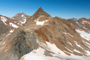 Mountain panorama from the Top of Tyrol, Stubai Glacier, Austria.