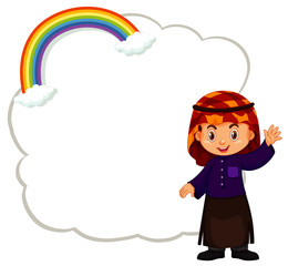 Cloud template with happy boy waving hand