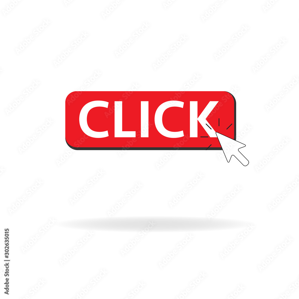 Poster click here button with cursor icon. isolated on white background