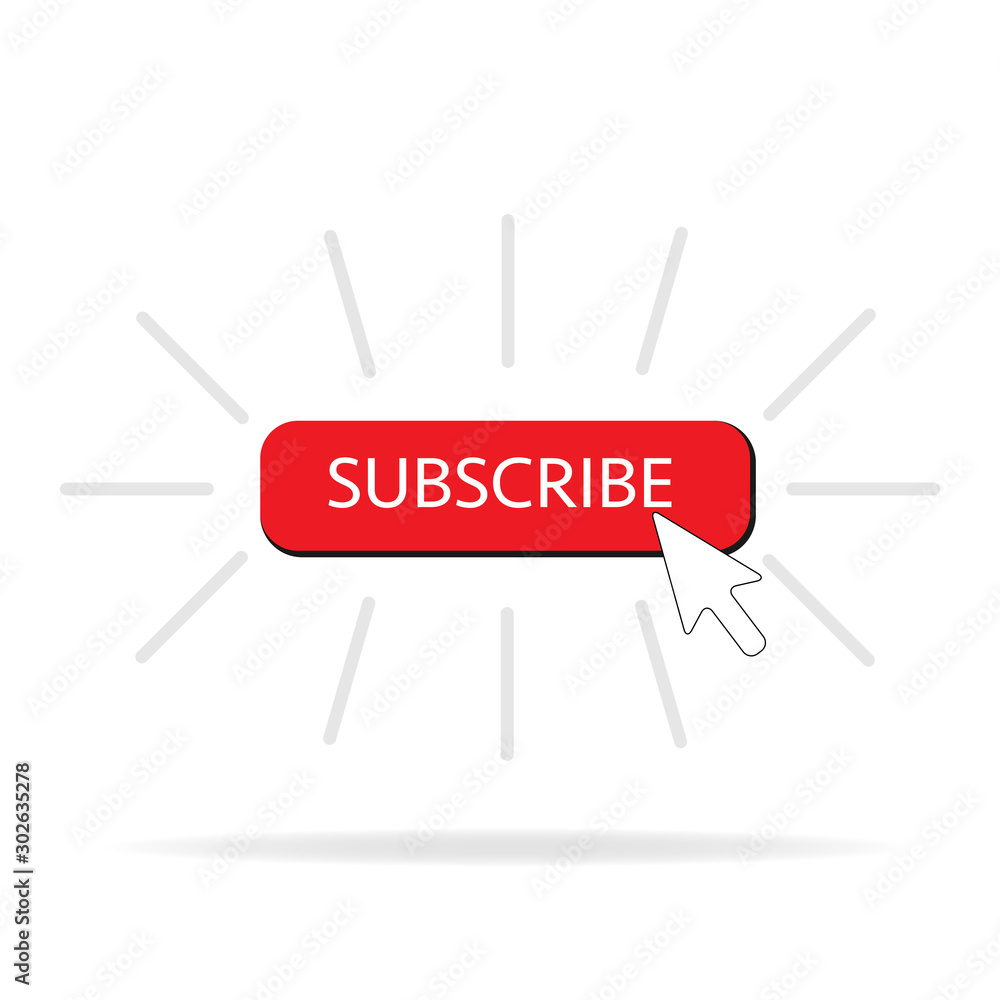 Poster subscribe button color with arrow cursor and shadow. vector illustration design red color button
