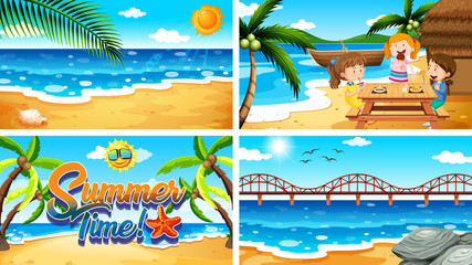 Obraz premium Four background scenes with summer on the beach
