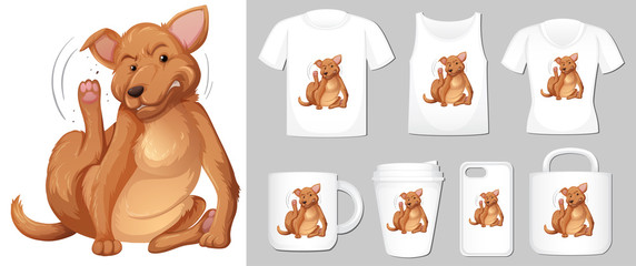 Graphic of brown dog on different types of product template