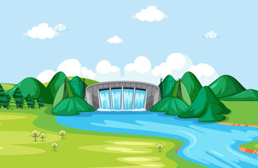 Obraz na płótnie Canvas Diagram showing hydroelectric energy