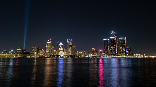 View of Detroit skyline by night from Windsor, Ontario