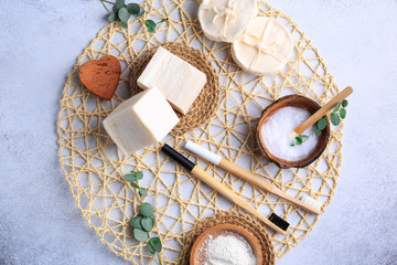 Top-down visuals of unbranded natural bath products