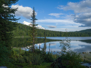 Svetloe Lake in Ergaki Nature Park. Siberian taiga Western Sayan