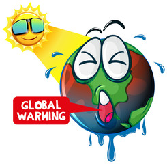Global warming with hot sun shining the earth