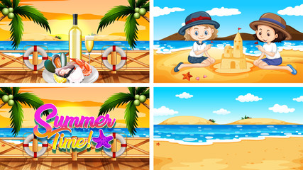 Obraz premium Four background scenes with summer on the beach