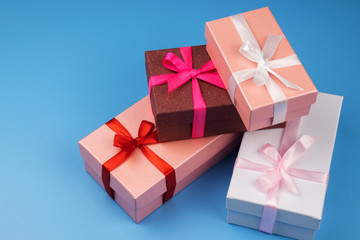 Multi-colored gift boxes.