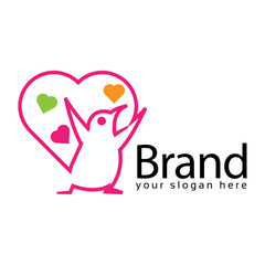 Penguin Love Logo, flat design. Vector Illustration on white background	