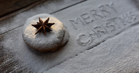 chocolate chip cookies in powdered sugar and star anise Christmas decor