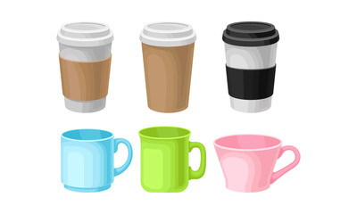 Bright Colorful Tea And Coffee Cups Of Different Design Vector Illustration Set