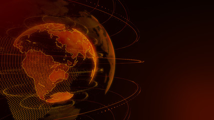 Earth warm, Orange background globe, Digital technology 