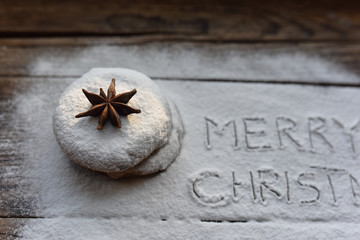 chocolate chip cookies in powdered sugar and star anise Christmas decor