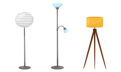 Stylish floor lamps on high legs. Vector illustration on a white background.