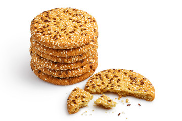 Delicious oatmeal cookies, isolated on white background