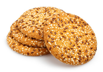 Delicious oatmeal cookies, isolated on white background