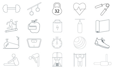 Fitness icon set for various exercises and gym activities