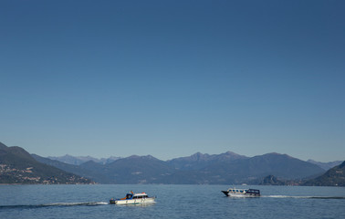 Lago Magiorre Italy. Stresa. lake with boats. Watertaxi