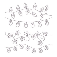 Hand drawn Christmas garland with flashlights Vector.