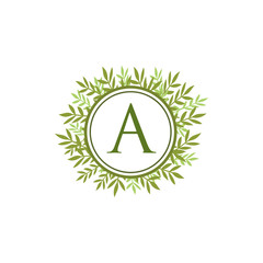 A Leaves Letter Logo. Green Leaf A Logo Icon.