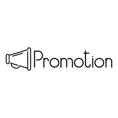 Icono plano lineal megáfono con palabra Promotion en color negro