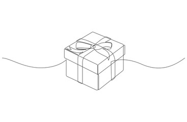 Continuous line drawing of gift box with ribbon bow. Template for your design works. Vector illustration.