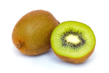 Ripe fresh kiwi fruits and half sliced