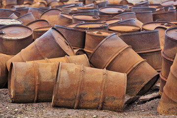 Rusty fuel and chemical drums in the Arctic