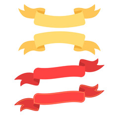 Set of holiday ribbons. Collection of vector brightly red and yellow ribbons in different shapes