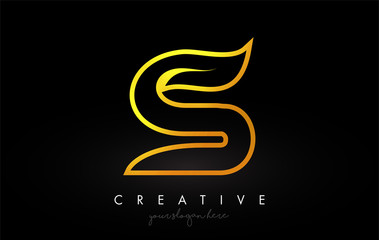 Obraz premium Letter S Golden Monogram Leaf Logo Icon Design with Gold Yellow Colors Vector.