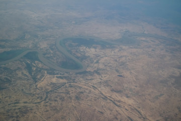 aerial aeroplane view to Chari or Shari River , natural border between Chad and Cameroon