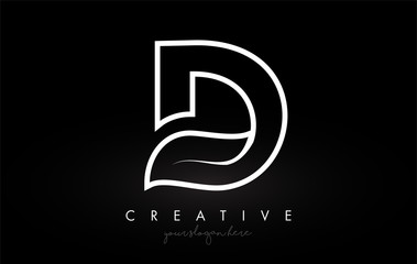 Letter D Monogram Leaf Logo Icon Design with Black and White Colors Vector.