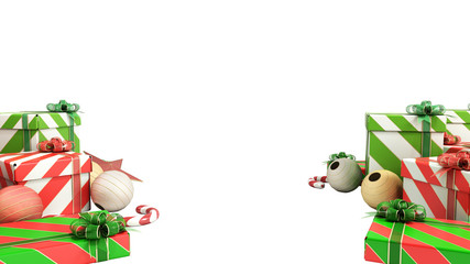 christmas gift boxes and accessories on the flor background with place for text 3d render on white no shadow