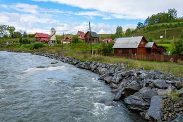 Fototapeta na wymiar Kamlak village on the banks of the SEMA river, Altai Republic