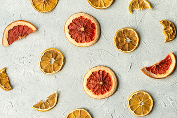 dried fruits on gray abstract background
