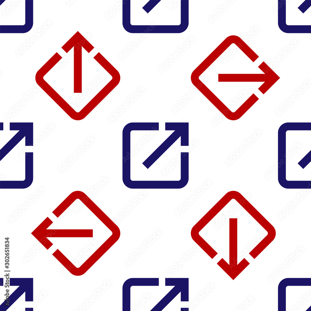 Poster blue and red open in new window icon isolated seamless pattern on white background. open another tab