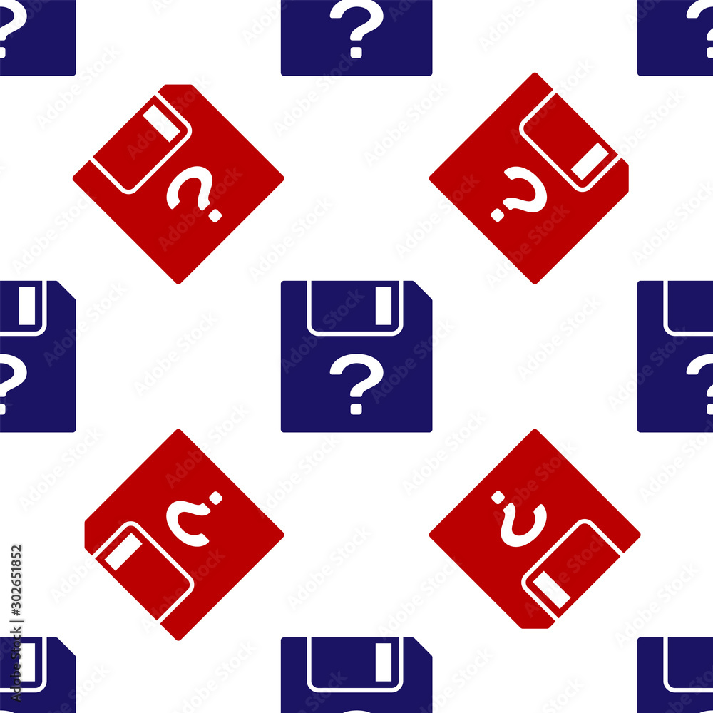 Poster blue and red unknown document icon isolated seamless pattern on white background. file with question