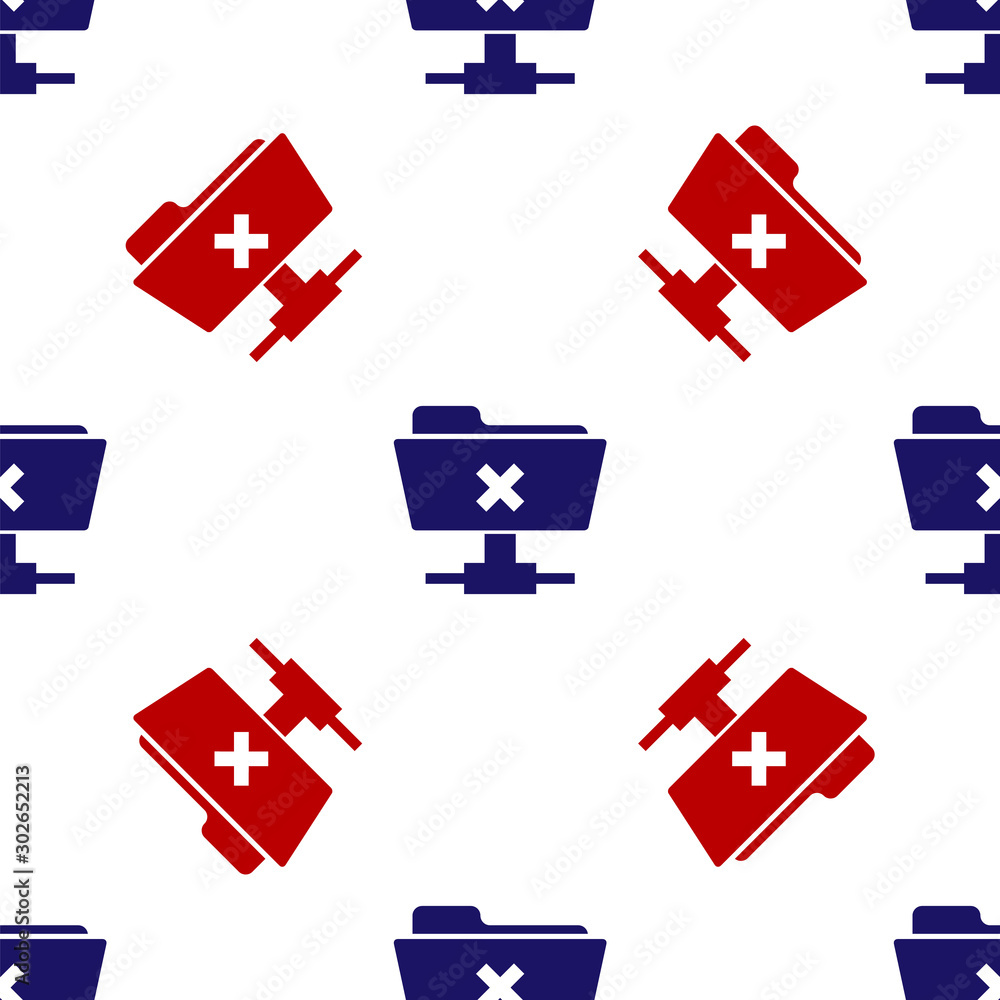 Poster blue and red ftp cancel operation icon isolated seamless pattern on white background. software updat