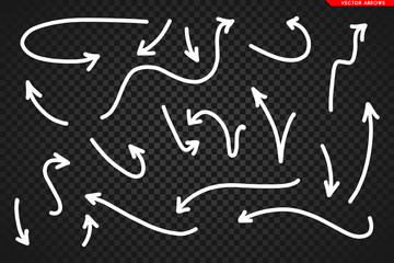 Arrows vector. Hand drawn arrows isolated on dark transoarent background.