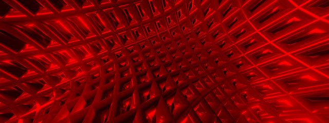 3d ILLUSTRATION, of abstract background, red METAL MESH texture, wide panoramic for wallpaper