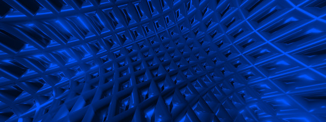 Fototapeta premium 3d ILLUSTRATION, of abstract background, BLUE METAL MESH texture, wide panoramic for wallpaper