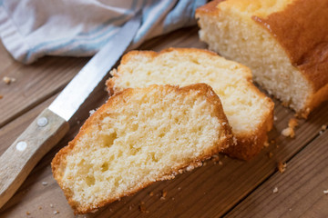 sponge cake or homemade pie cut