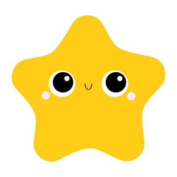 Starfish toy icon. Big eyes, claws. Cute cartoon kawaii funny baby character. Sea ocean animal collection. Yellow star. Flat design. Kids print. White background. Isolated.