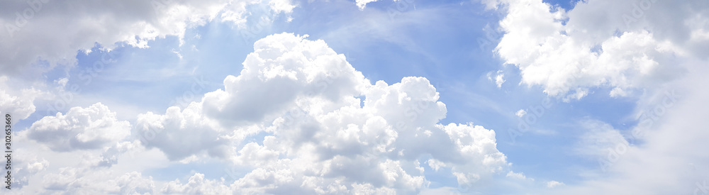 Wall mural panorama of clear blue sky with white cloud background. clearing day and good weather in the morning