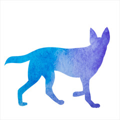 watercolor silhouette of a dog walking
