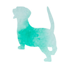 green watercolor silhouette of a dog standing