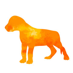 white background, watercolor silhouette of a puppy