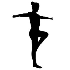 Fototapeta na wymiar white background, black silhouette girl, woman dancing